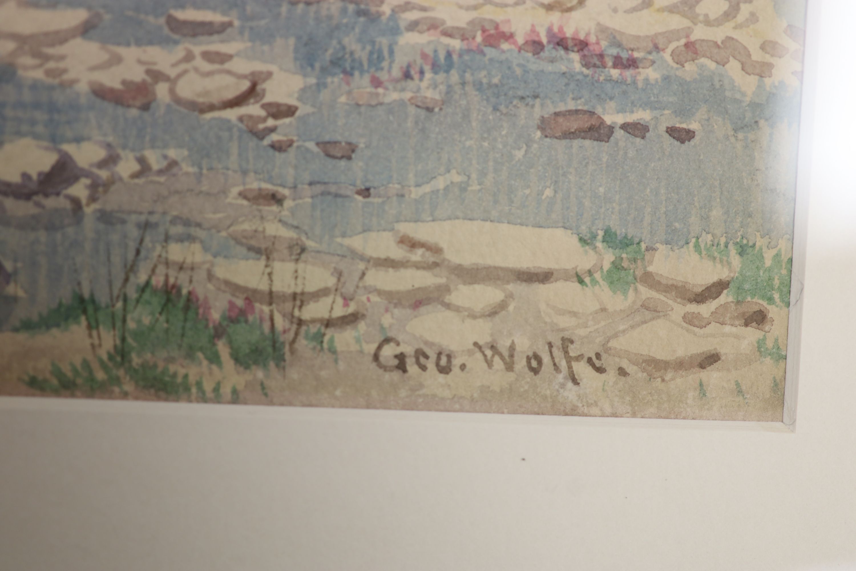 George Wolfe (1834-1890), watercolour, River landscape with weir, signed, 33 x 50cm
